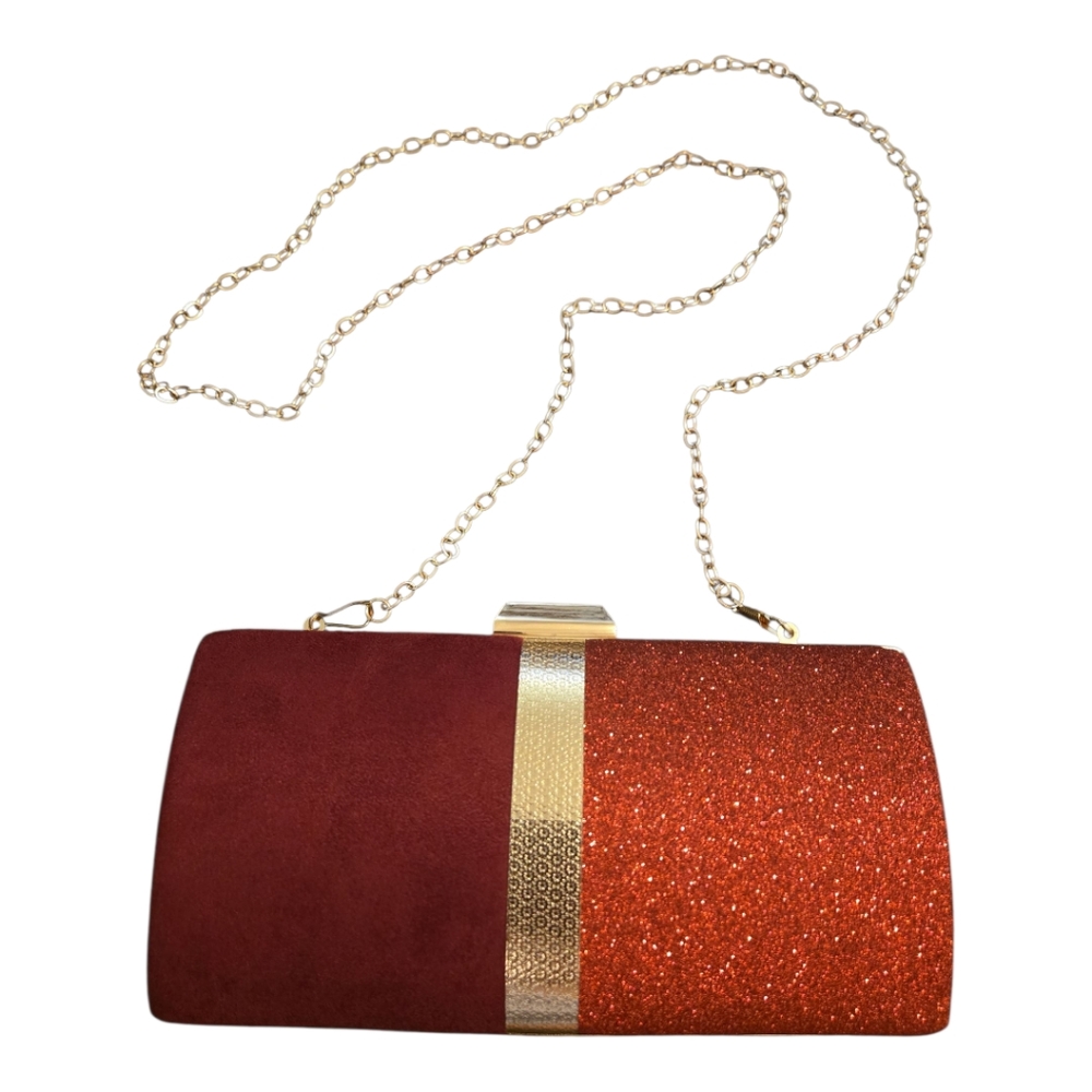 CARIEDO Red and Gold Clutch with Chain Strap